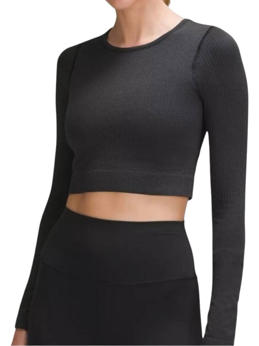 Lululemon Ebb to Street Cropped Long Sleeve Ribbed Bra Top size 8 Charcoal